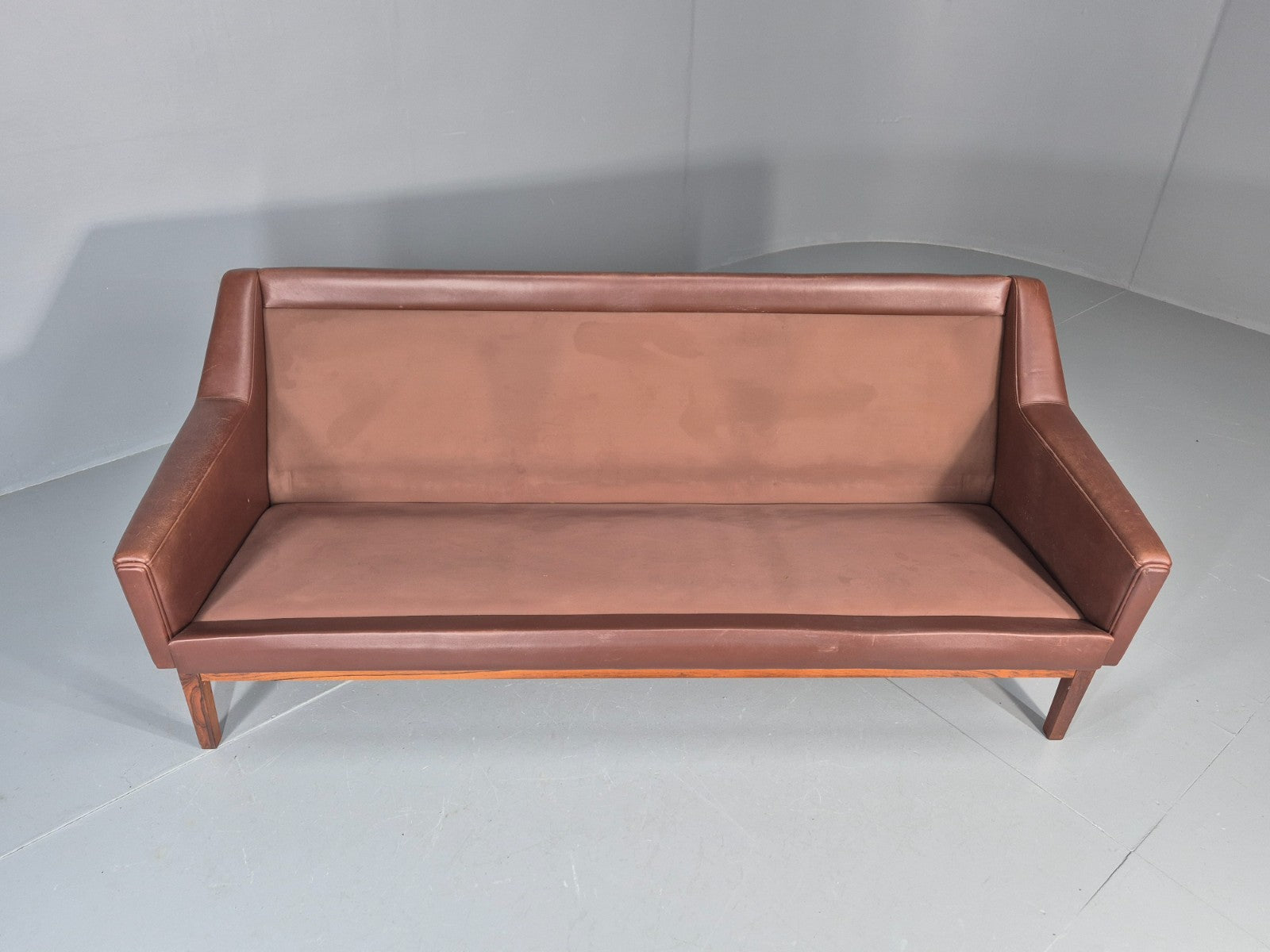 Mid Century Leather 3 Seat Sofa Brown Leather 1960s Retro  EB11367 M3SS12