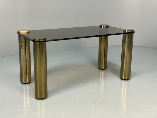 Vintage Rectangular Coffee Table Brass & Smoked Glass Zanuso Style EB8687 MWOO - UKDK FURNITURE