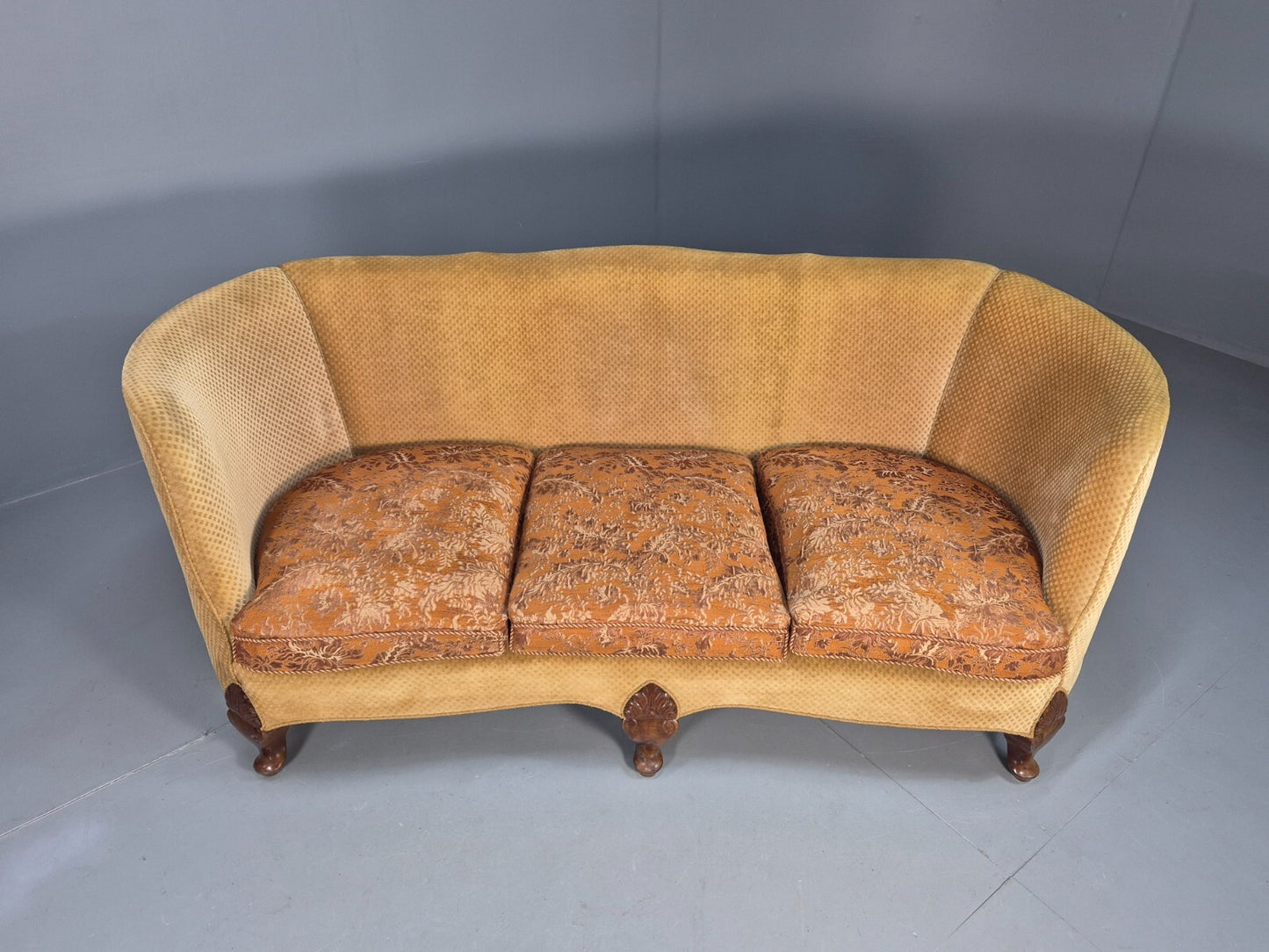 Vintage Danish Banana Sofa Gold Velour Carved Legs 1920s Antique Eb8055 V3SS3