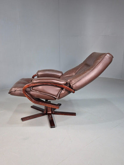 Vintage Danish Swivel Lounge Chair Brown Leather Bentwood 1980 Retro EB8269 MSWI - UKDK FURNITURE