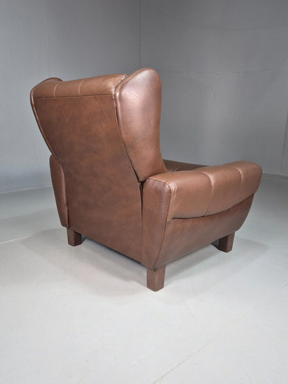 Vintage Danish Lounge Chair Brown LeatherWingback 1970s Retro MCM EB7815 MNOR - UKDK FURNITURE