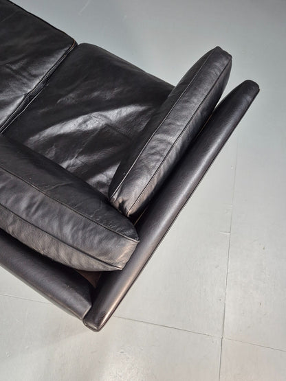 Mid Century Three Seater Sofa Vintage Danish Black Leather Retro EB10114 M3SS15
