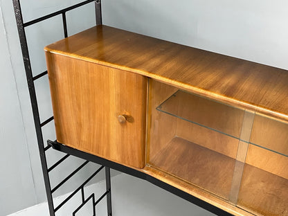 Vintage Modular Shelving Unit Walnut Cabinet Ladderax Style Black EB11043 MWOO3