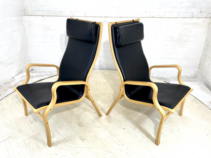 Pair Of Vintage Danish Skippers Bentwood Chairs Black Leather Retro EB4445 MBEN - UKDK FURNITURE