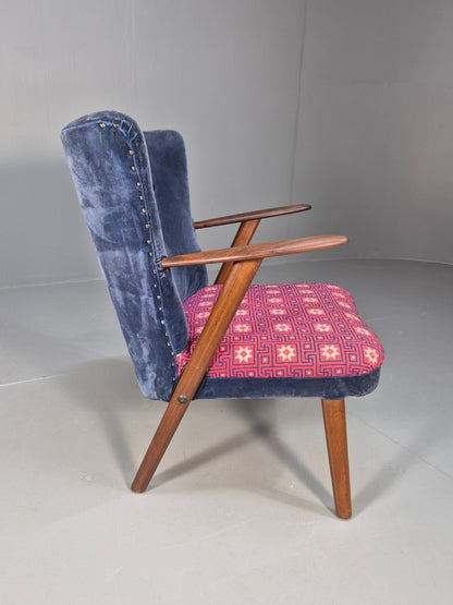 Danish 1960s Armchair Teak Blue Pink Fabric Eran Møbler EB9316 MNOR - UKDK FURNITURE