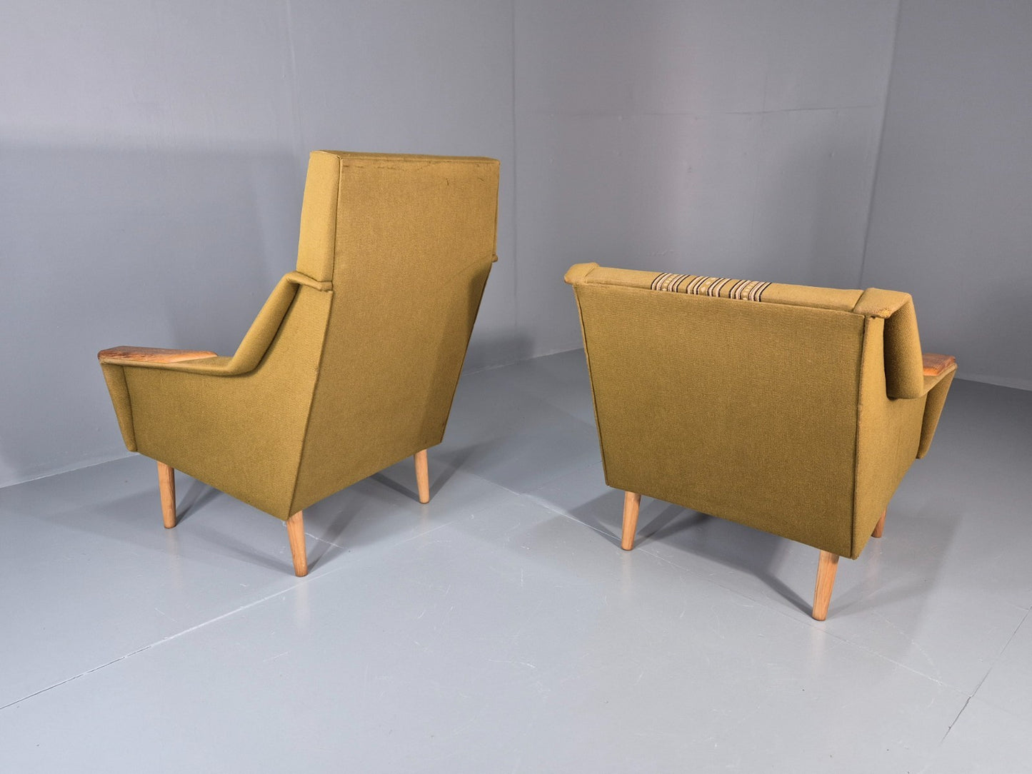 2 1970s Danish Lounge Chairs Green Wool Oak Details Retro Quality EB11408 MNOR9