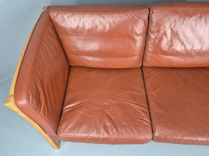 Vintage Stouby 3 Seat Sofa Reddy Brown Leather Mid Century Retro EB10528 M3SS7