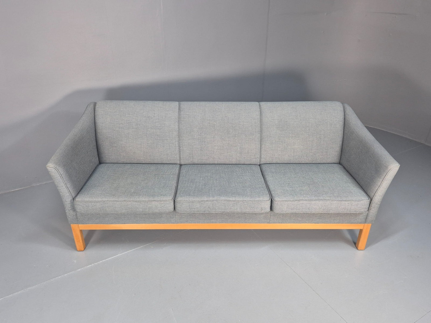 Mid Century Three Seater Sofa Blue wool Oak Base 1980s Retro  EB10398 M3SS3