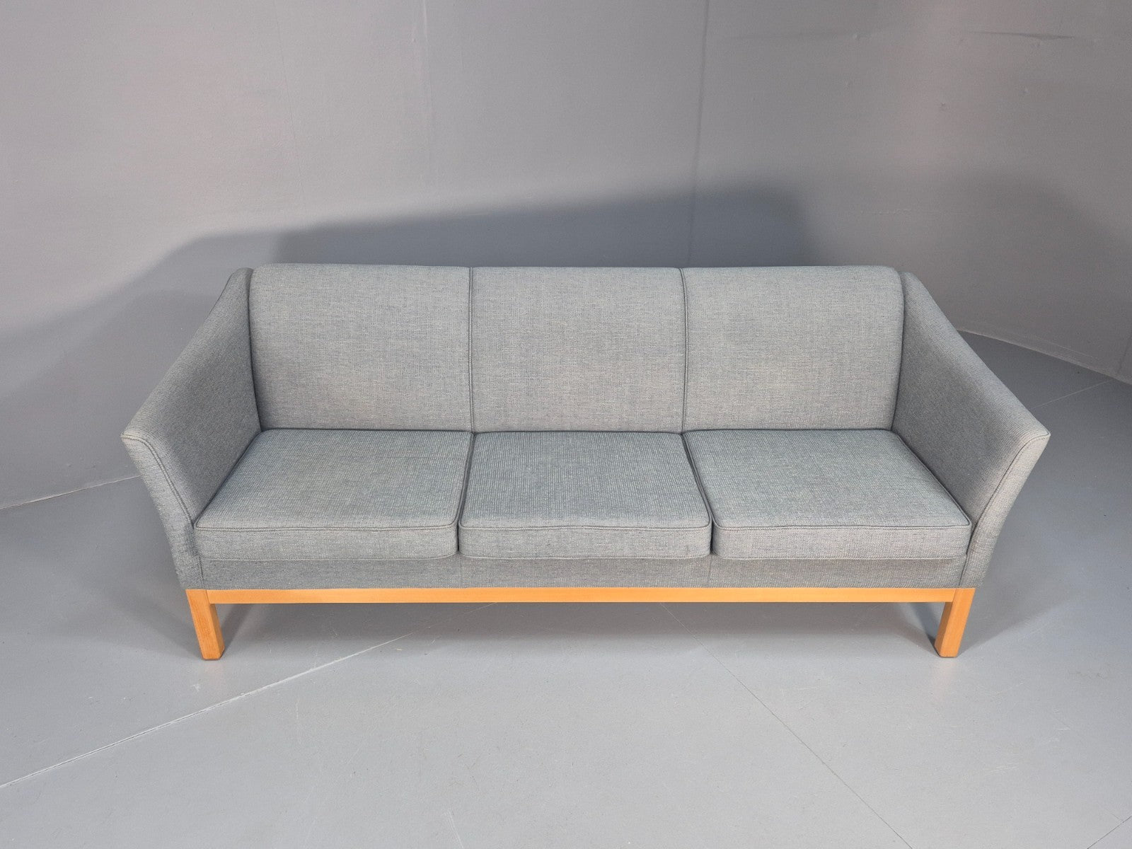 Mid Century Three Seater Sofa Blue wool Oak Base 1980s Retro  EB10398 M3SS3