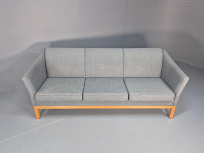 Mid Century Three Seater Sofa Blue wool Oak Base 1980s Retro  EB10398 M3SS3