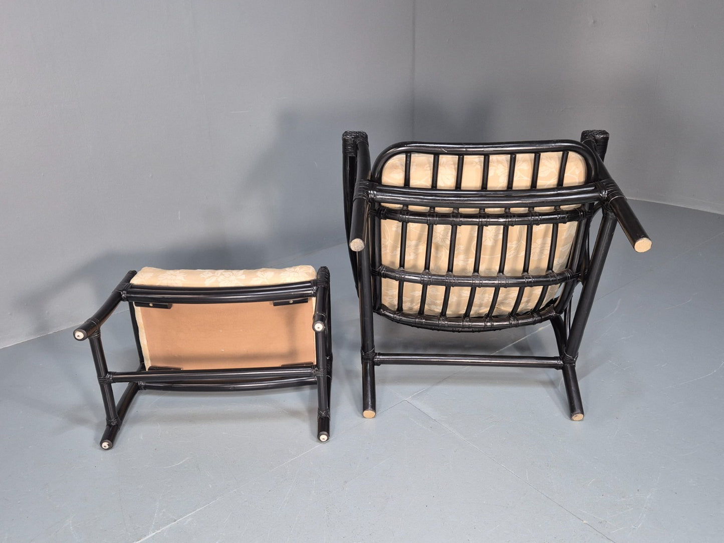 Vintage Japanned Bamboo Lounge Chair and Footstool 1980s Retro EB10718 VBER8