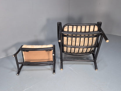 Vintage Japanned Bamboo Lounge Chair and Footstool 1980s Retro EB10718 VBER8