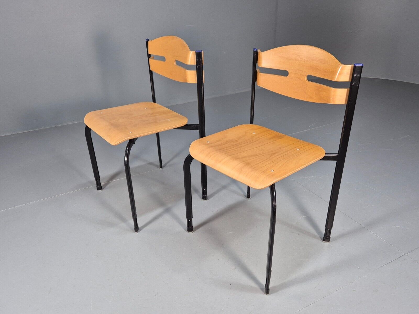 2 Vintage Danish Stacking Chairs Bent Ply Black Metal SIS 1980 Retro EB9098 MSTA - UKDK FURNITURE