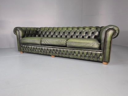3 Seater Chesterfield Sofa Green Leather Studded Vintage EB11027 VCHE11