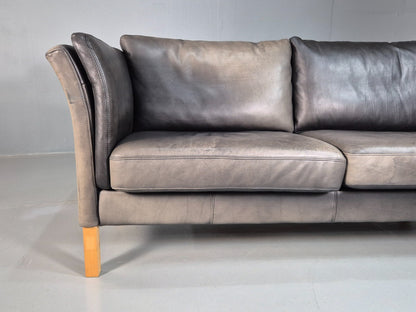 Vintage Danish Two Seat Sofa Faded Black Leather 1980s Retro MCM EB8168 M2SS - UKDK FURNITURE