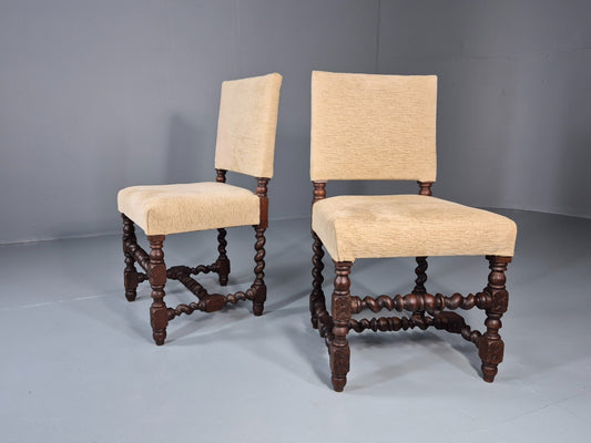 2 Baroque Dining Chairs in Oak Barley Twist H Stretchers Antique EB11425 VDIN1