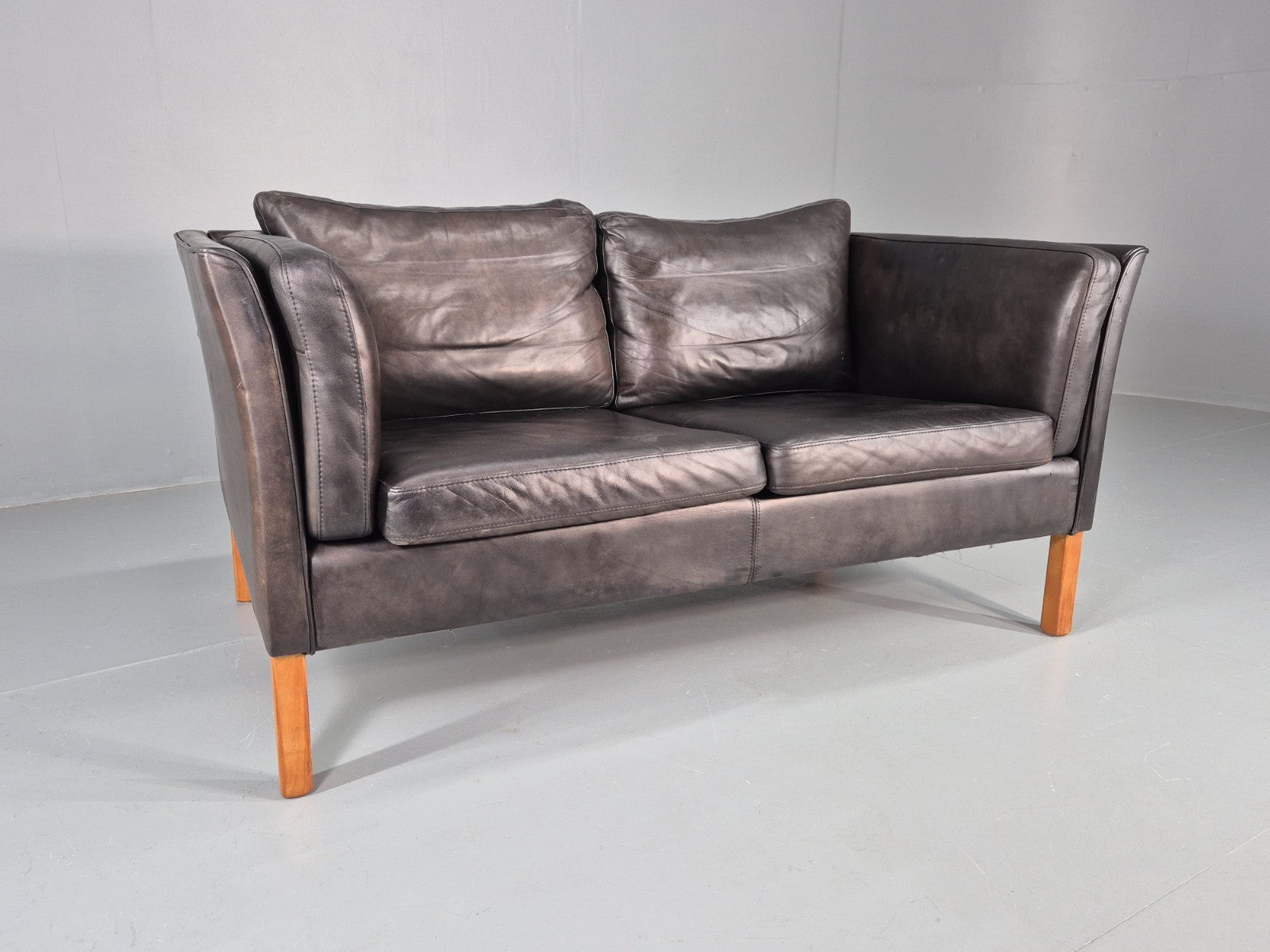 Vintage 2 Seater Sofa Black Leather Danish Retro Mid Century EB10477 M2SS0