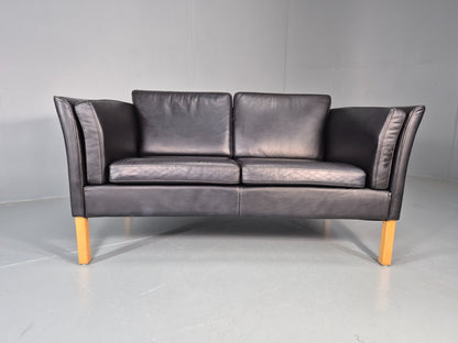 Vintage 2 Seater Settee Danish Retro Black leather and Vinyl EB11640  M2SS4