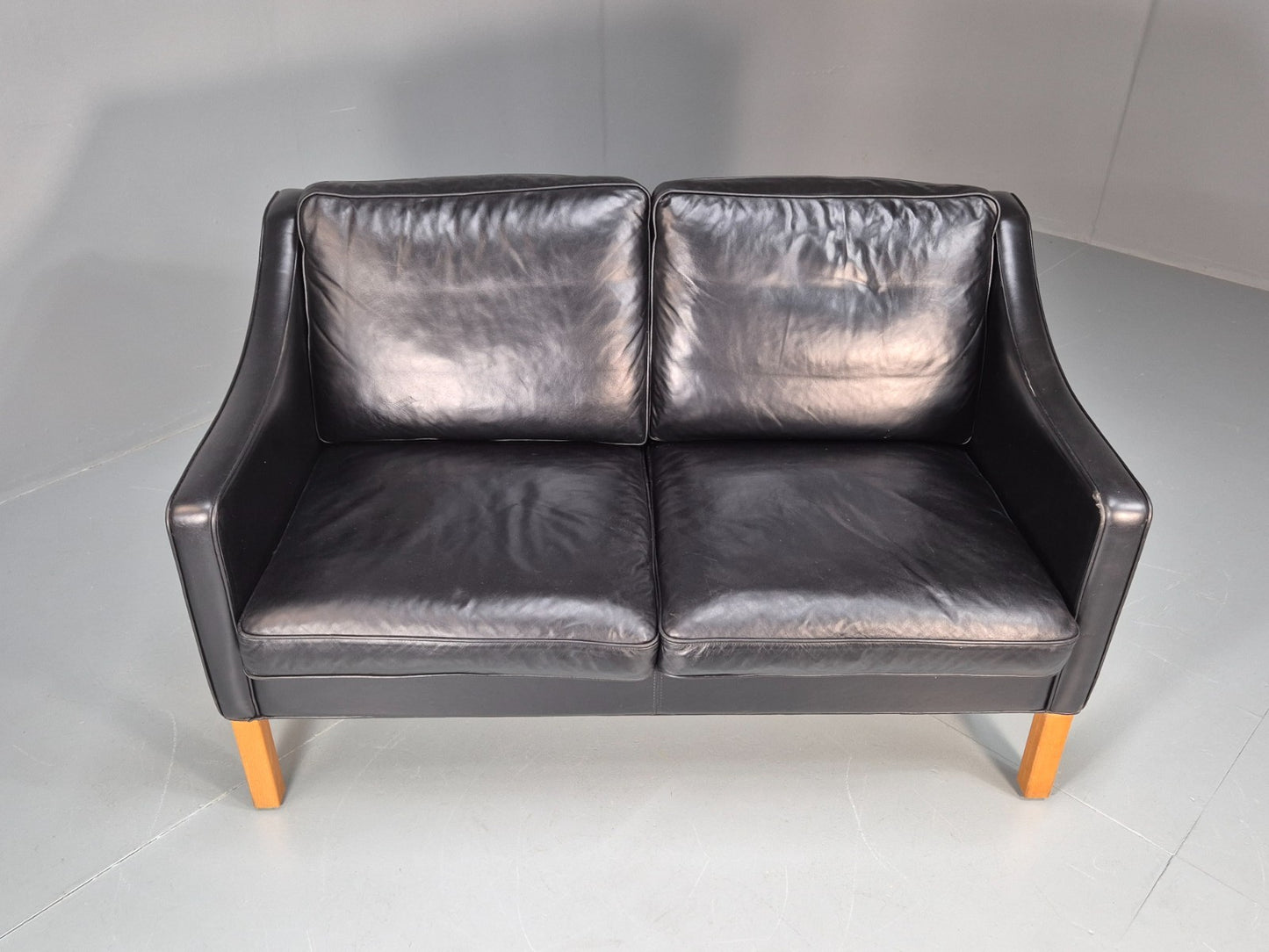 Two Seat Sofa Vintage Danish Black Leather 1970s Retro Mid Century  EB10122 M2SS3