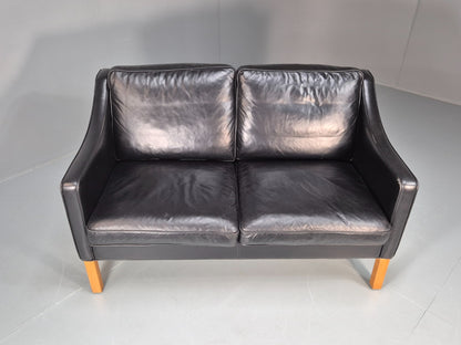 Two Seat Sofa Vintage Danish Black Leather 1970s Retro Mid Century  EB10122 M2SS3