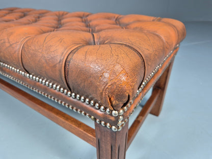 Vintage Georgian Style Leather Upholstered Buttoned Long Ottoman  EB10623 MFOO10