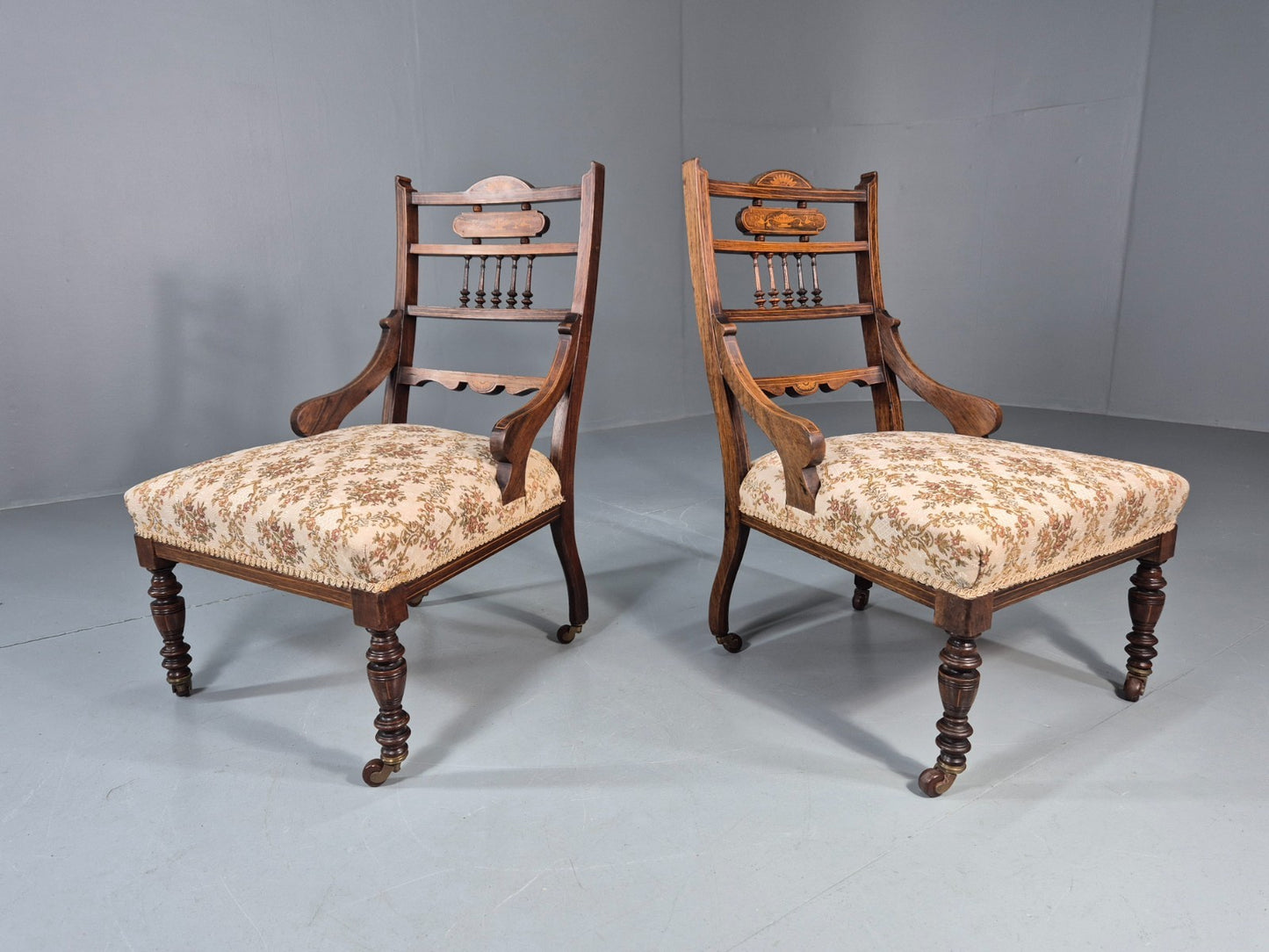 2 Antique Lounge Chairs Regency Revival Style Victorian Rosewood  EB10988 VCLO0