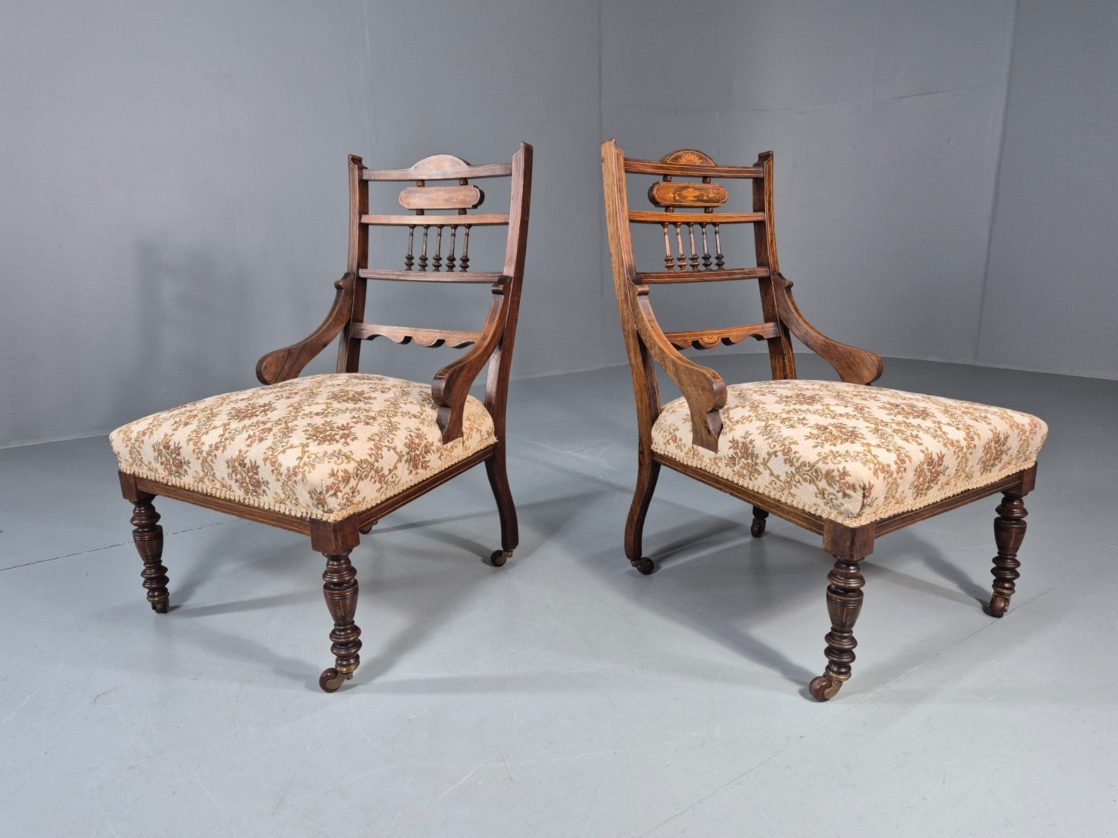 2 Antique Lounge Chairs Regency Revival Style Victorian Rosewood  EB10988 VCLO0