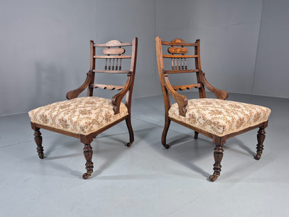 2 Antique Lounge Chairs Regency Revival Style Victorian Rosewood  EB10988 VCLO0