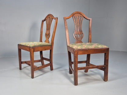 2 Vintage Oak Dining Chairs Green Floral Georgian Style Antique EB9084 VDIN - UKDK FURNITURE