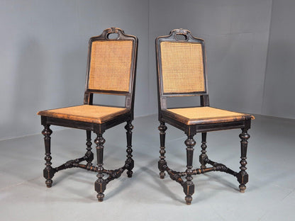 2 Vintage Dining Chairs Bergere Ebonised Aesthetic Movement Antique EB7975 VBER - UKDK FURNITURE