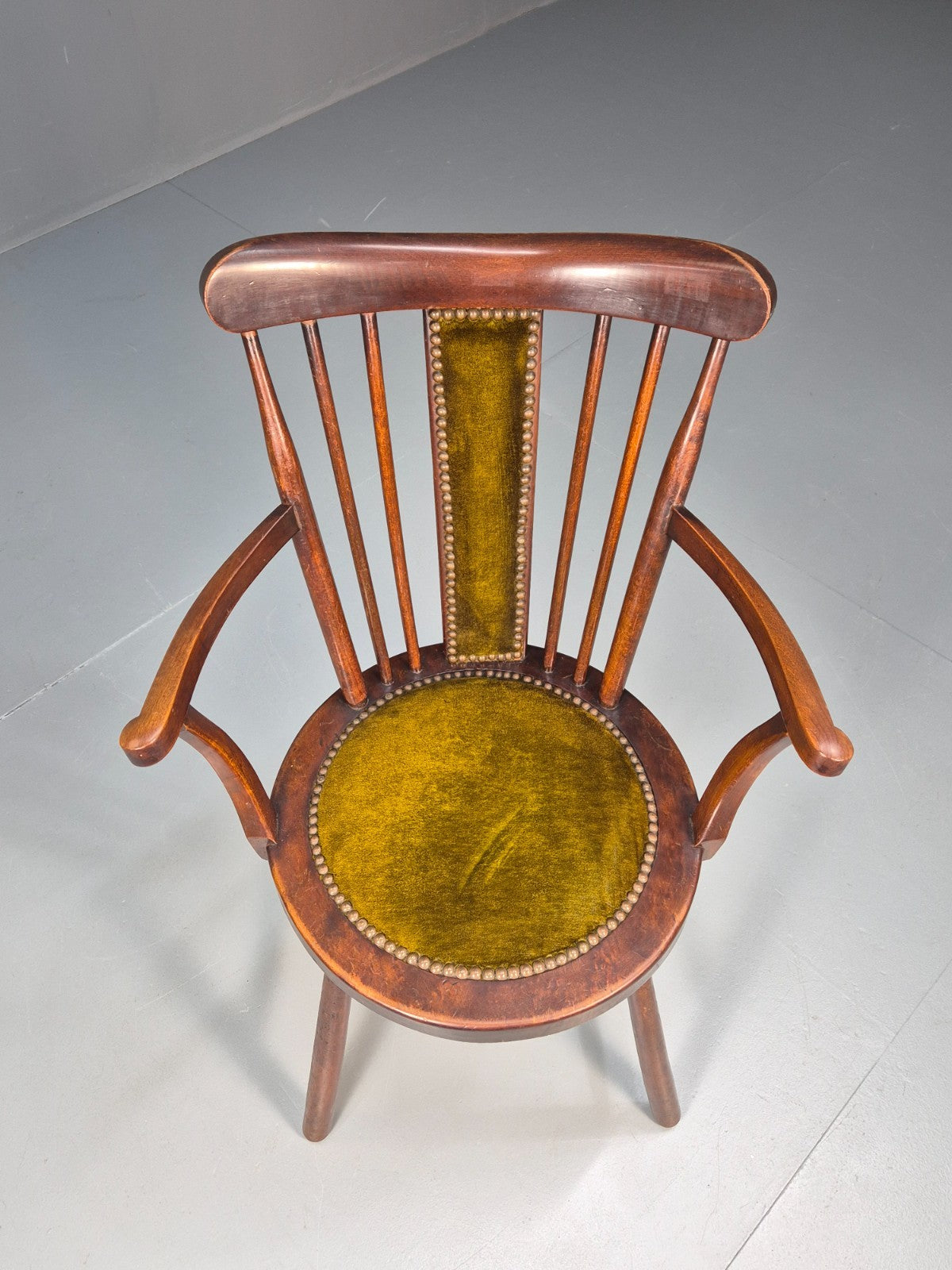 Antique Edwardian Penny Seated Elbow Chair Green Velour EB10612 VWOO3