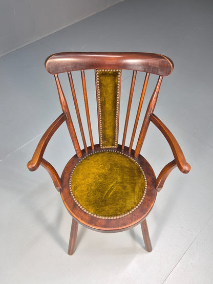 Antique Edwardian Penny Seated Elbow Chair Green Velour EB10612 VWOO3