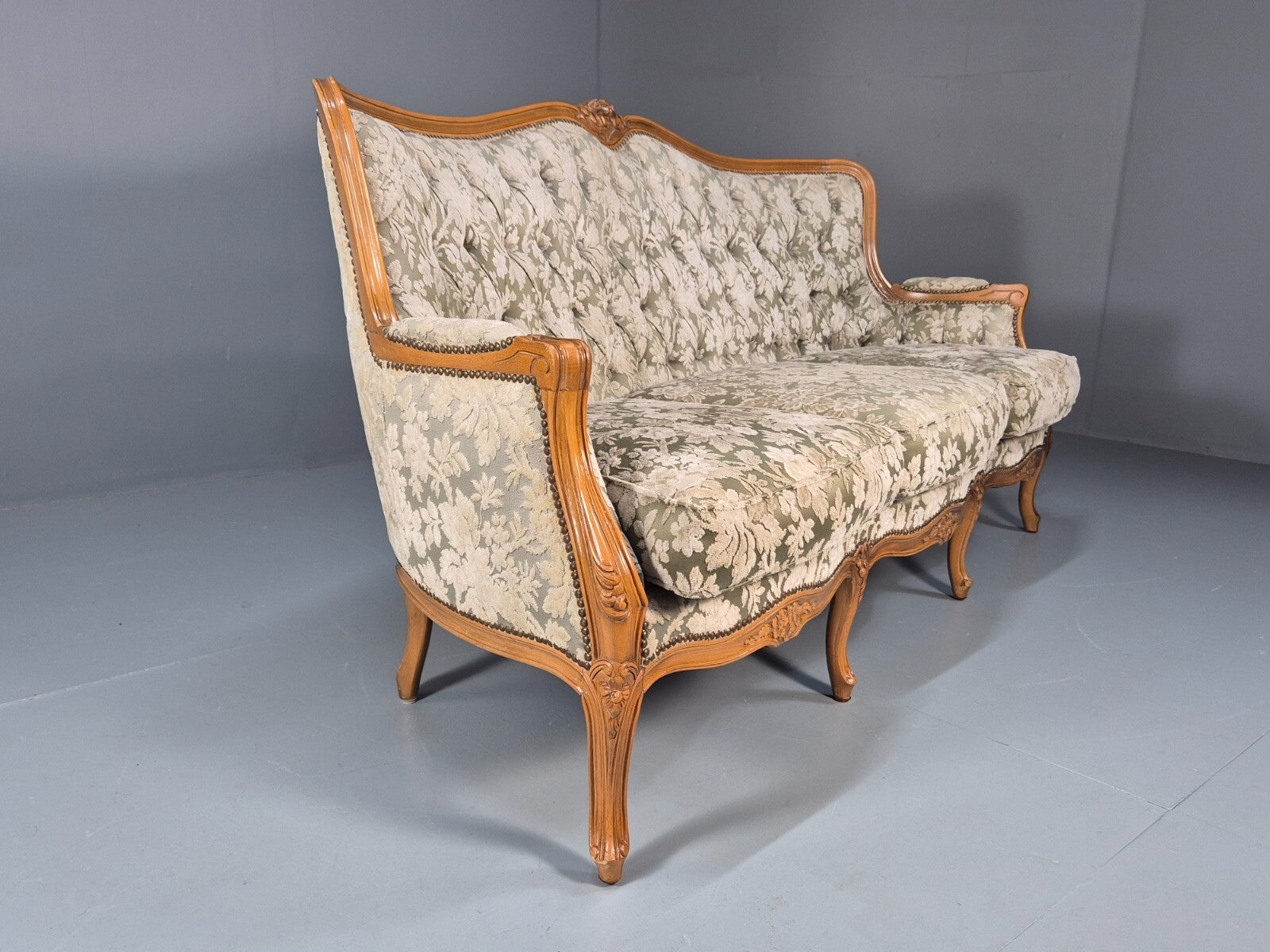 Vintage Danish Rococo Revival Floral upholstered 3 Seat Sofa EB9631 V3SS - UKDK FURNITURE
