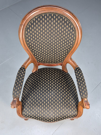 Antique Mahogany Armchair Black Pattern Fabric Louis XV Style EB9552 VCLO - UKDK FURNITURE