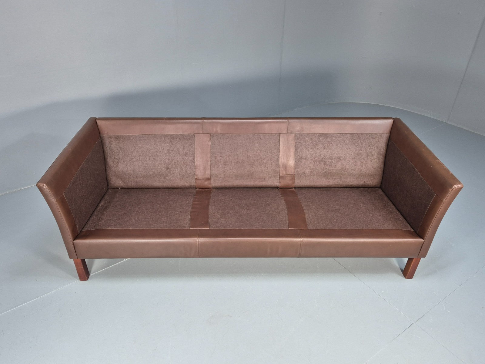 Mid Century Three Seater Sofa Brown Leather Danish Retro 1970s  EB10722 M3SS6