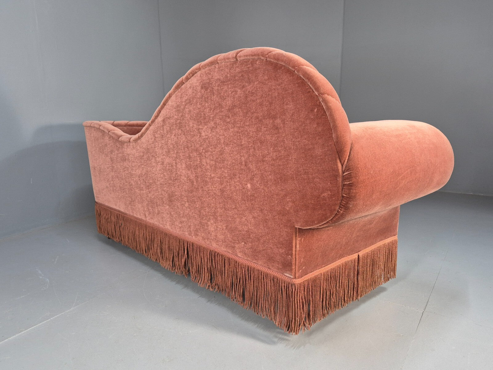 Vintage Danish Art Deco Chaise Lounge Pink Velour Tassels 1930s EB9664 VCHA - UKDK FURNITURE