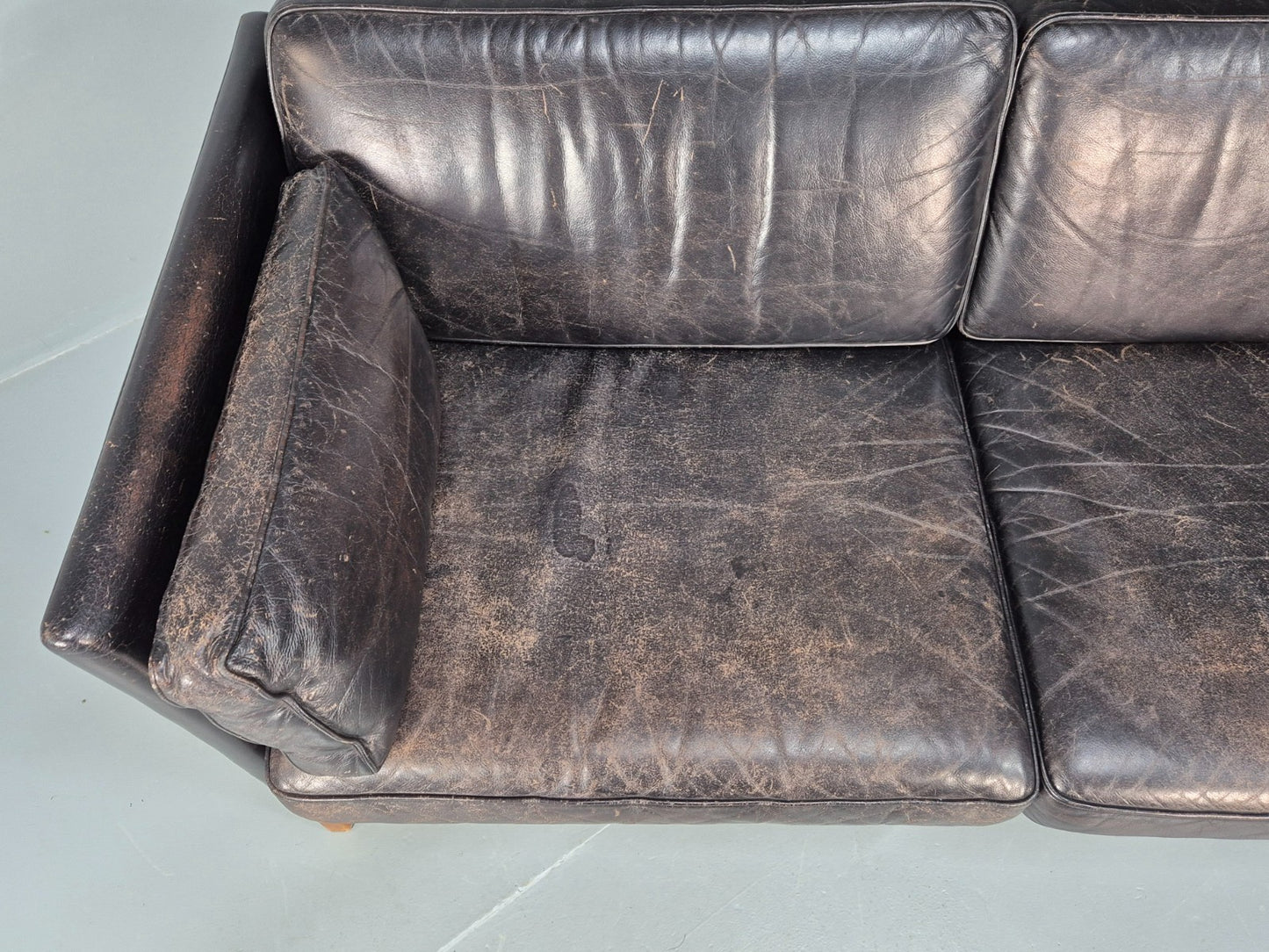 Mid Century Two Seater Sofa Black Leather Vintage Danish 1980s MCM  EB10713 M2SS8