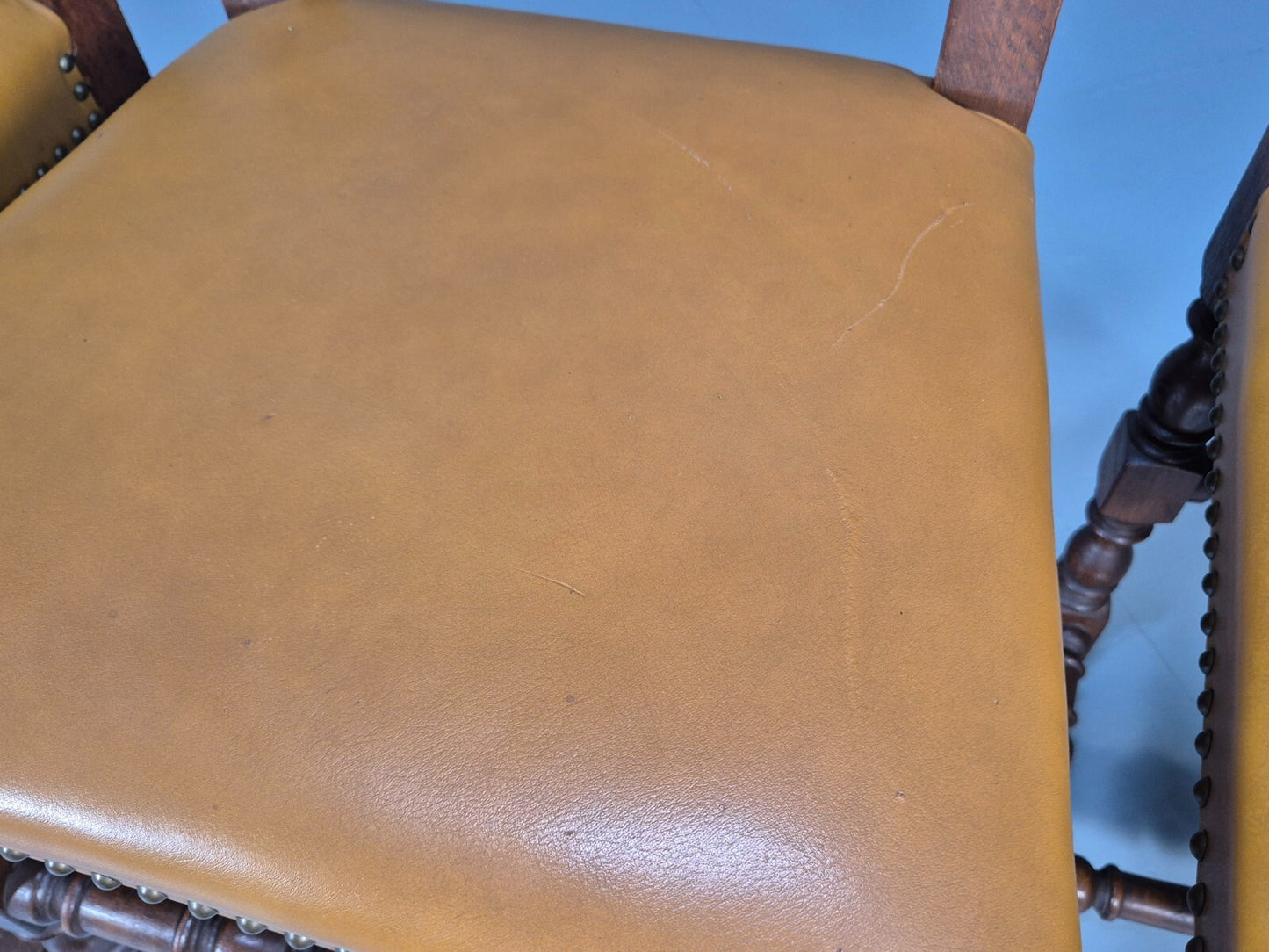 Vintage Tan Leather Dining Chairs Oak Frames 1950s Danish Design EB9660 VDIN - UKDK FURNITURE