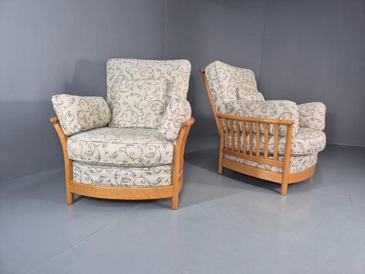 2 Ercol Renaissance Lounge Chairs Ivory Floral Upholstery 1990s EB10974 VCLO0