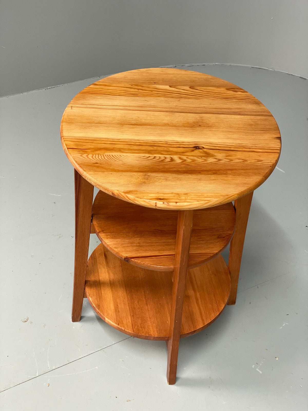 Vintage IKEA Side Table Olsvik Pine Round Three Tiered EB11184 MWOO3