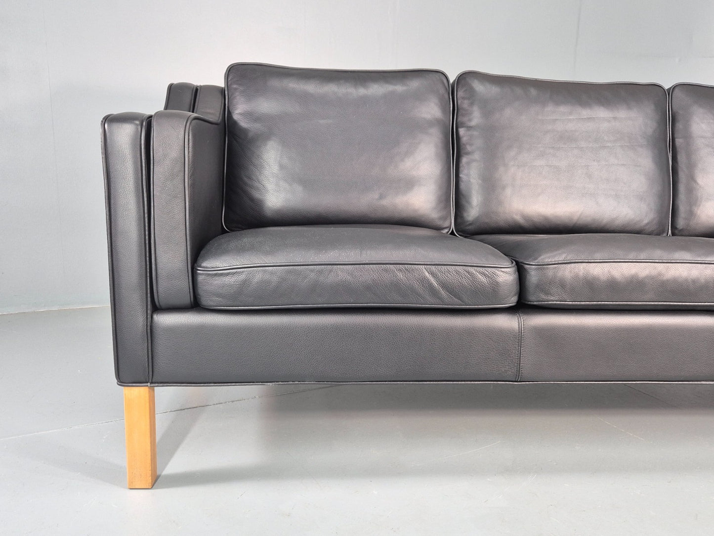 Vintage 3 Seater Sofa Danish Black Leather Mid Century Retro 1980s  EB10469 M3SS2