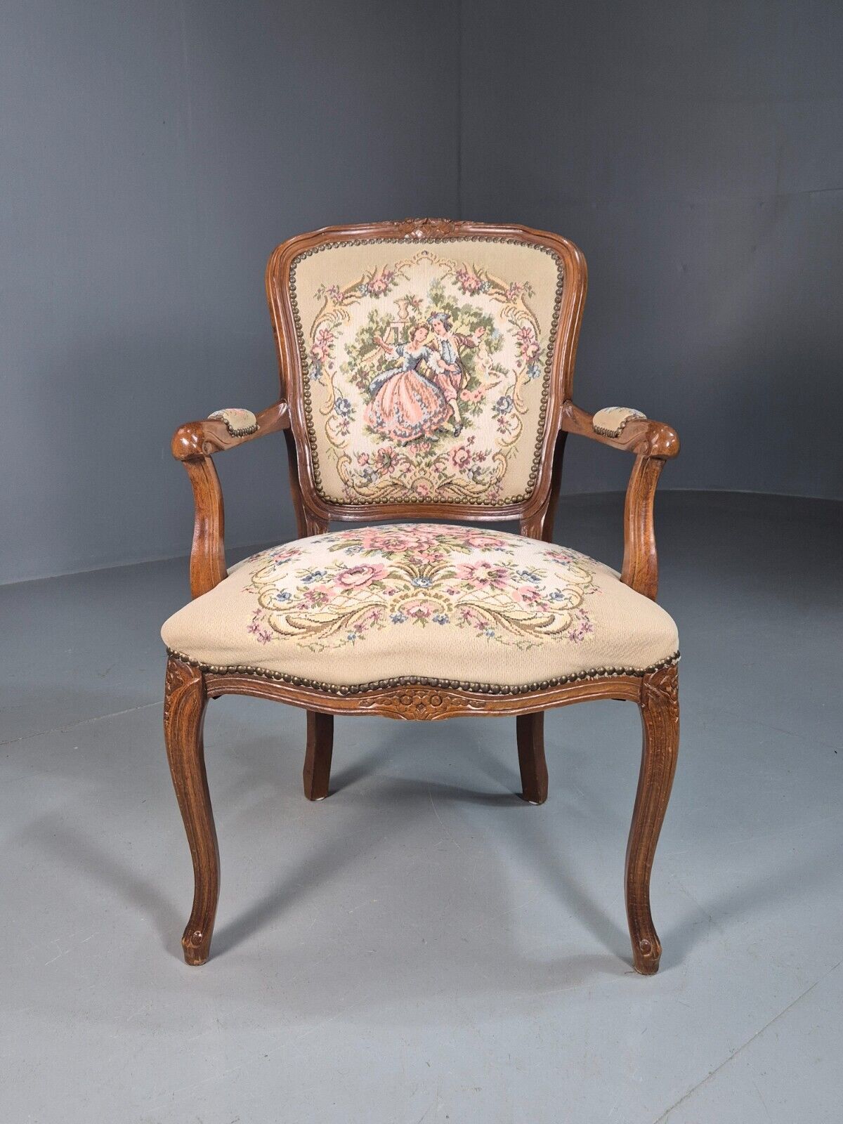 Vintage Danish Lounge Chair Fauteuil Floral Tapestry Hardwood Retro EB8083 VCAR - UKDK FURNITURE