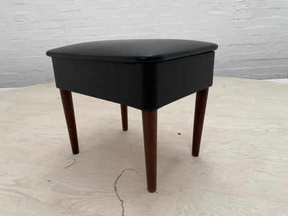 Danish Retro Hobby Box Black Vinyl on Turned Teak Legs Vintage EB3148 MFOO1