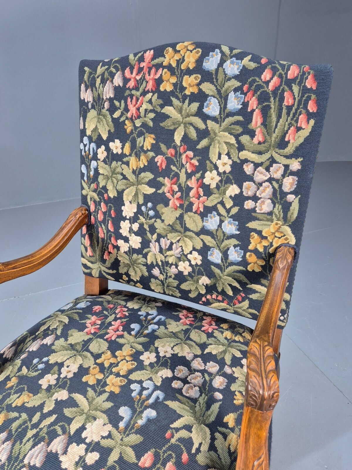 Vintage Danish Lounge Blue Floral Oak 17th Century Style EB8994 VCLO - UKDK FURNITURE
