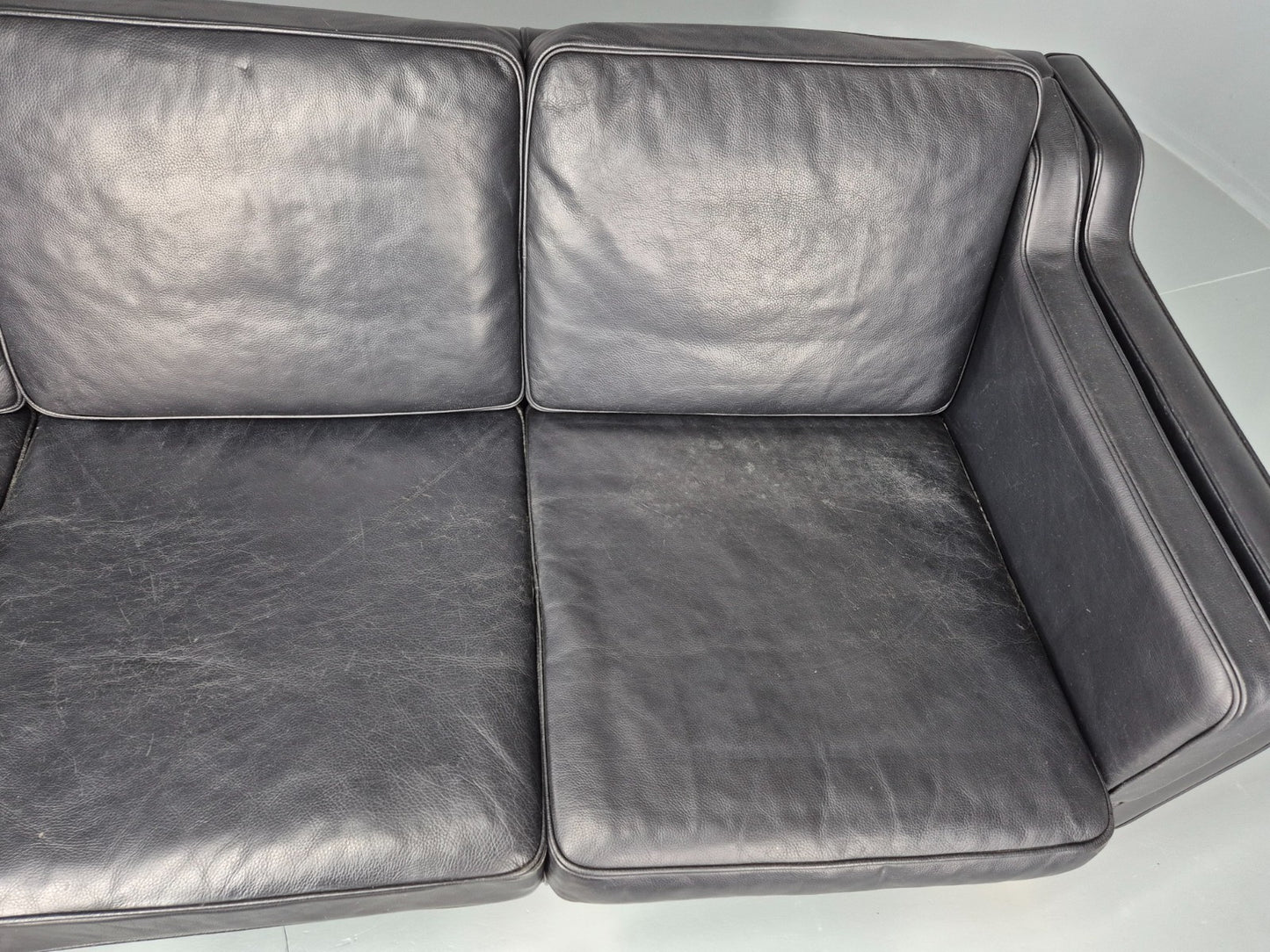 Vintage 3 Seat Sofa Danish Black Leather Mid Century Retro 1980s EB10476 M3SS6