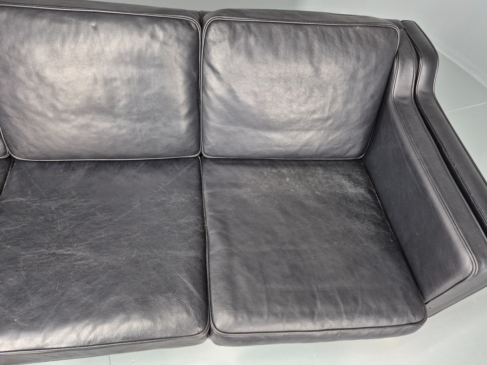 Vintage 3 Seat Sofa Danish Black Leather Mid Century Retro 1980s EB10476 M3SS6