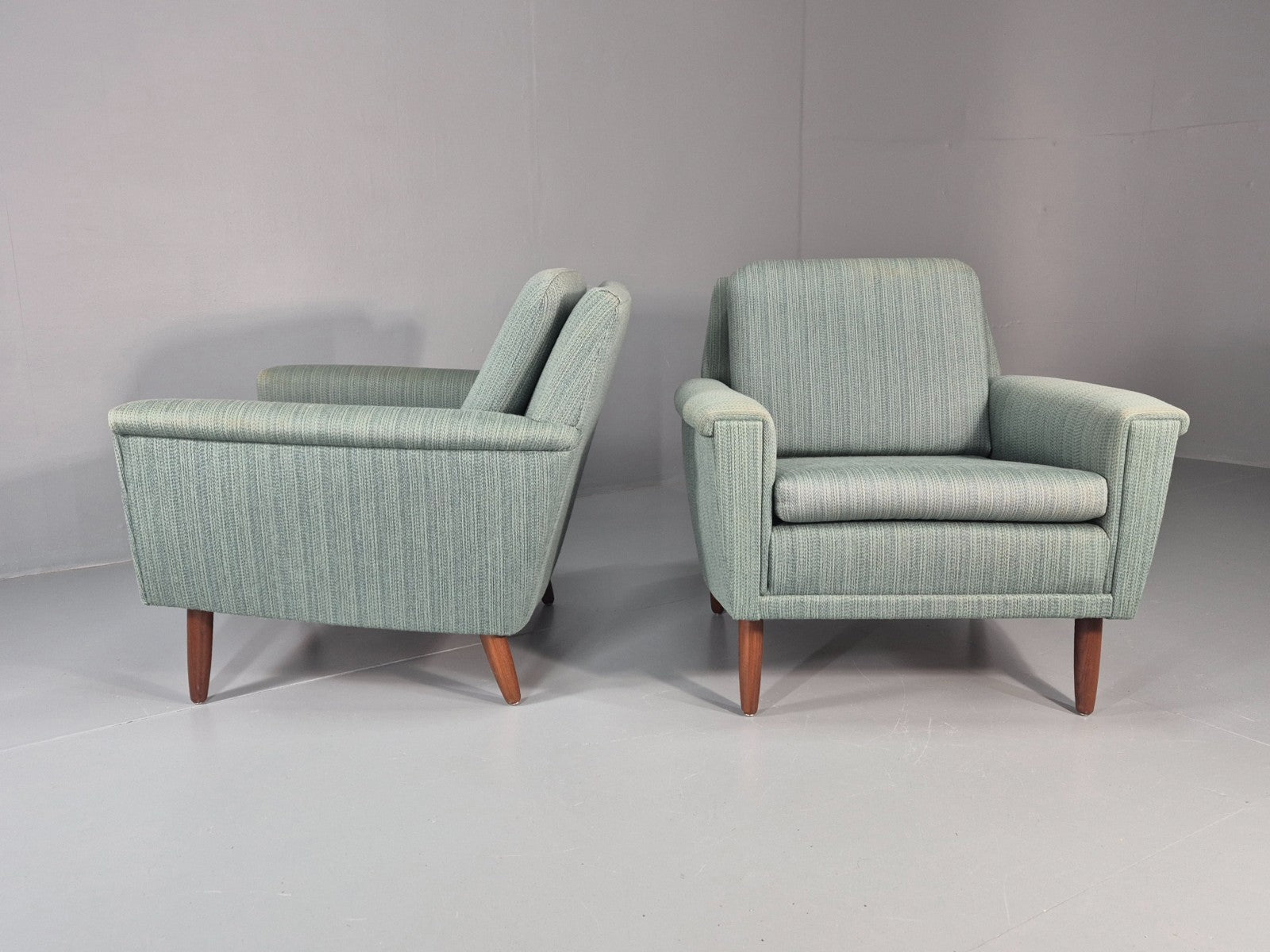 2 Mid Century Lounge Chairs 1960s Denmark Blue Wool Retro EB11403 MNOR11