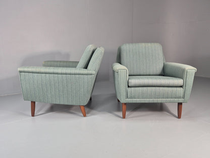 2 Mid Century Lounge Chairs 1960s Denmark Blue Wool Retro EB11403 MNOR11