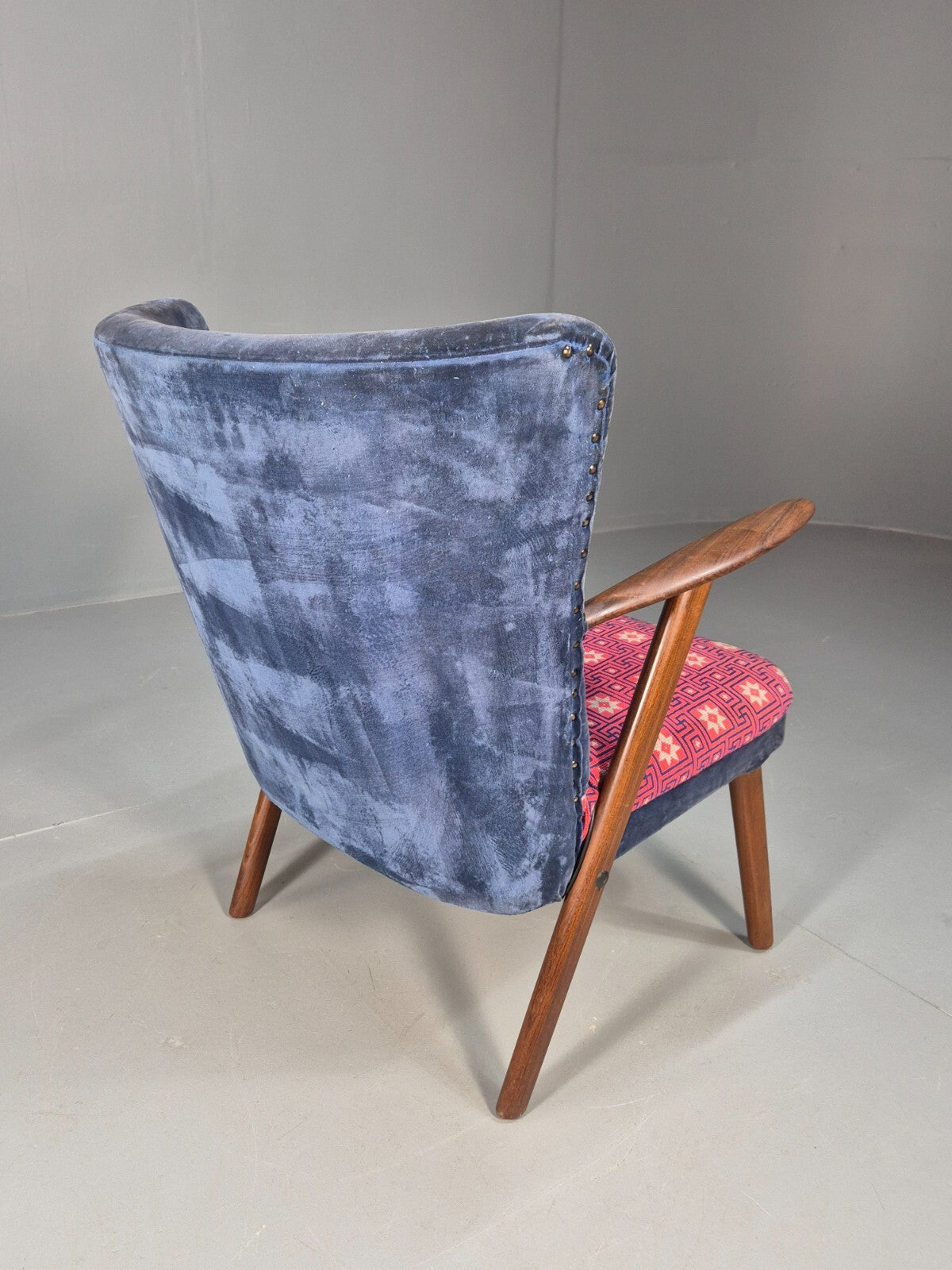 Danish 1960s Armchair Teak Blue Pink Fabric Eran Møbler EB9316 MNOR - UKDK FURNITURE