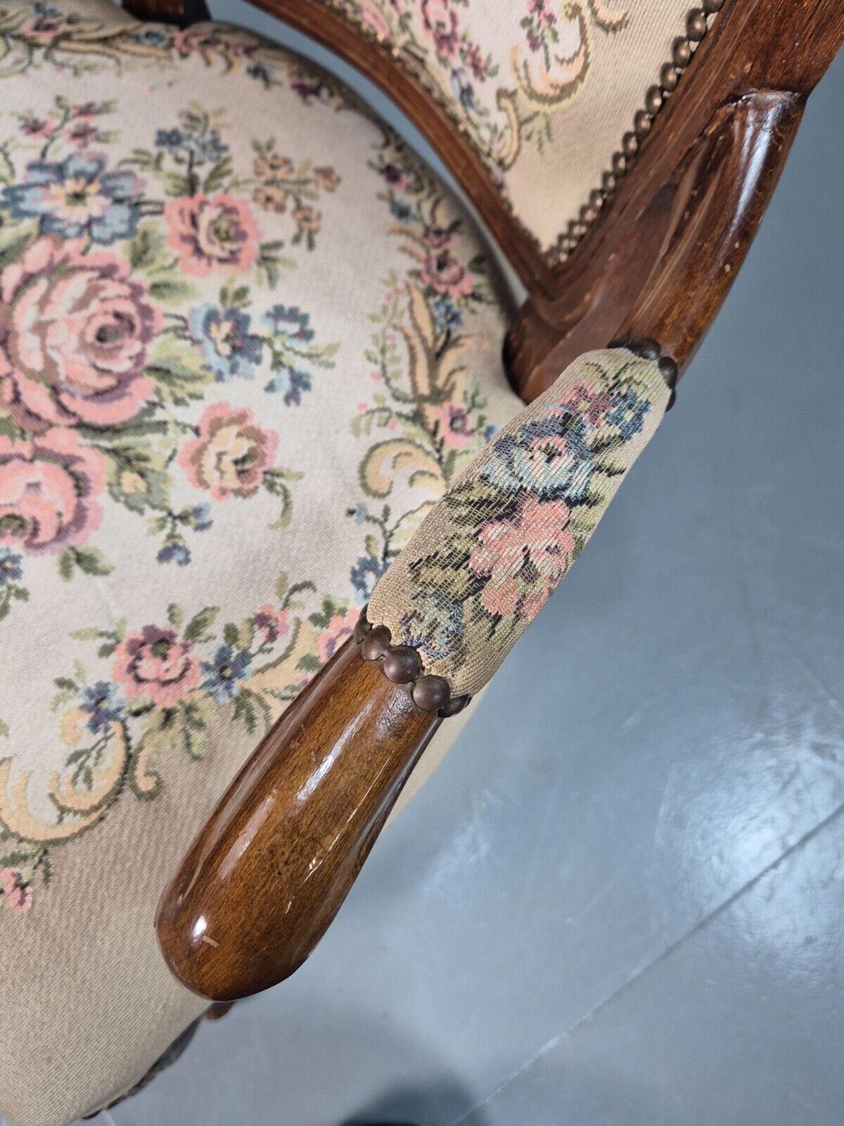 Vintage Danish Lounge Chair Fauteuil Floral Tapestry Hardwood Retro EB8083 VCAR - UKDK FURNITURE